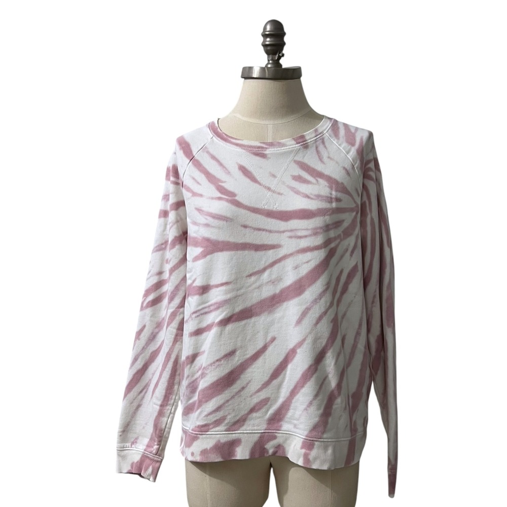 Lucky Brand Womens Pink Tie Dye Tiger Stripe French Terry Sweatshirt Large L